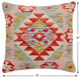 handmade Traditional Pillow Red Blue Hand-Woven SQUARE 100% WOOL Hand woven turkish pillow2' x 2'